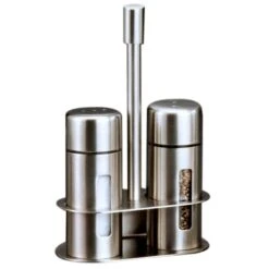 American Metalcraft SP6 Round S/S Salt And Pepper Shaker Set W/ Base