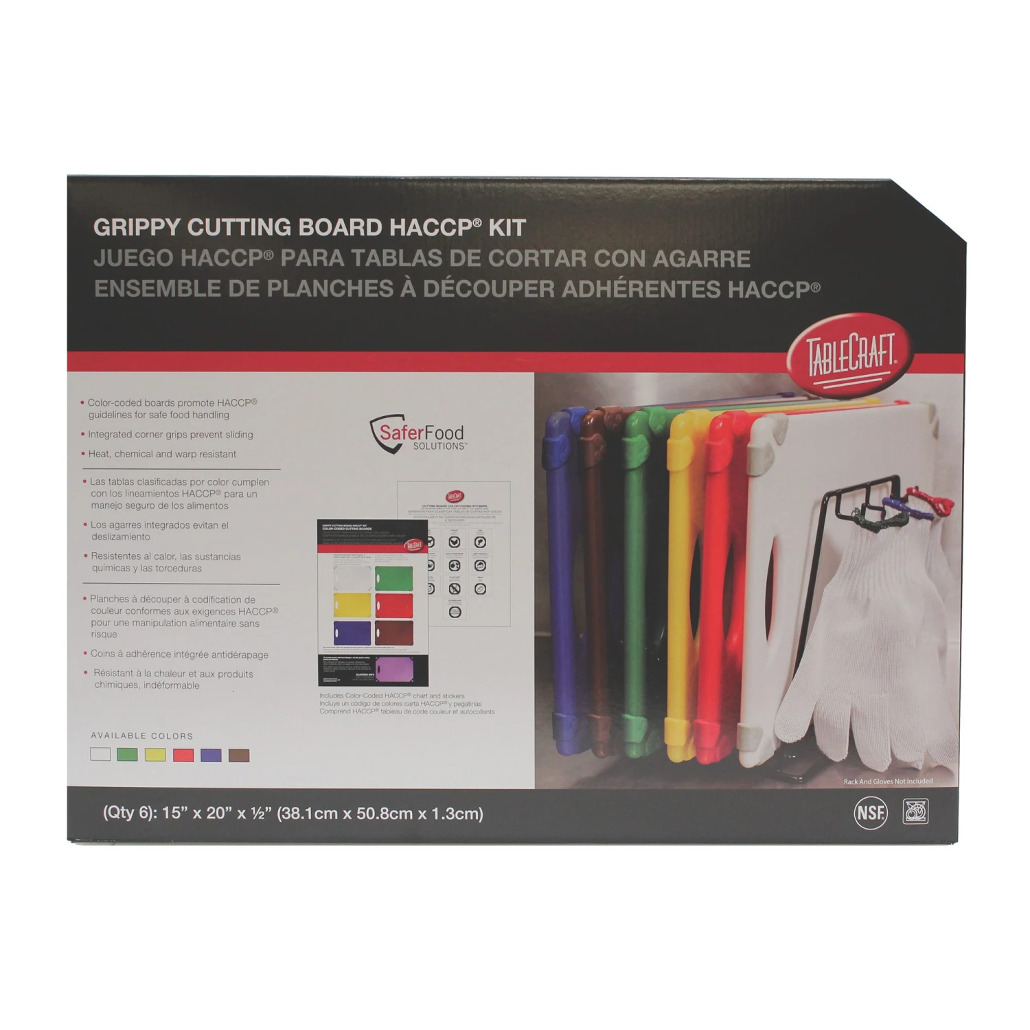TableCraft CBG1520APK6 15 X 20 Grippy HACCP Kit Cutting Board - 6 / PK
