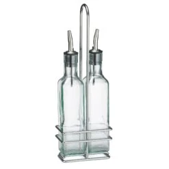 TableCraft H9085N Prima 8.5 Oz. 2-Bottle Cruet Set With Rack