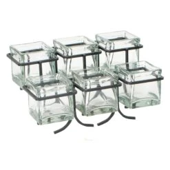 Cal-Mil 1809-13 Black Steel Frame Condiment Display With 6 Glass Cubes
